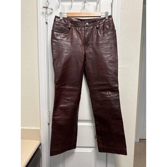 Y2K Gap Chocolate Brown Pure Genuine Leather Western Boot Cut Pants Size 8 - Picture 2 of 6